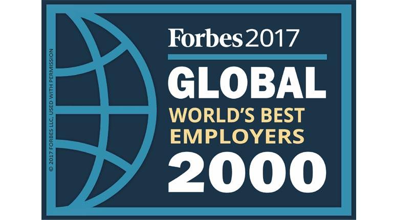 Logo des Unternehmens Forbes mit Text: Die besten Arbeitgeber der Welt 2017.